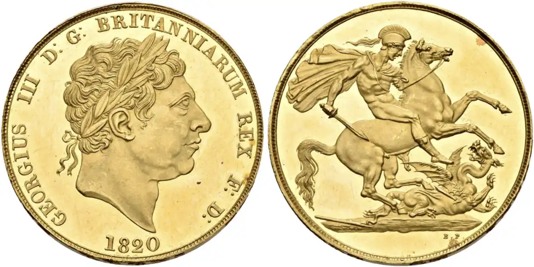 英国1820年乔治三世像2索维林金质样币 评级等级 NGC PF 62 ULTRA CAMEO
